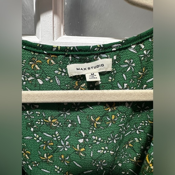 NWOT Max Studio Green Floral Ruffle Wrap Midi Dress - Picture 5 of 8